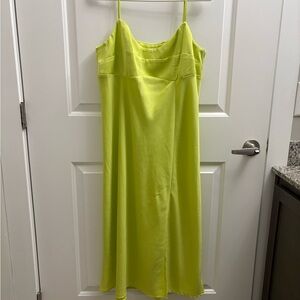 Chartreuse Green Spaghetti Strap Satin Dress